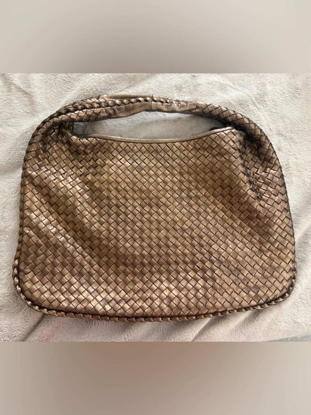 Woven Leather Shoulder Bag in Bronze